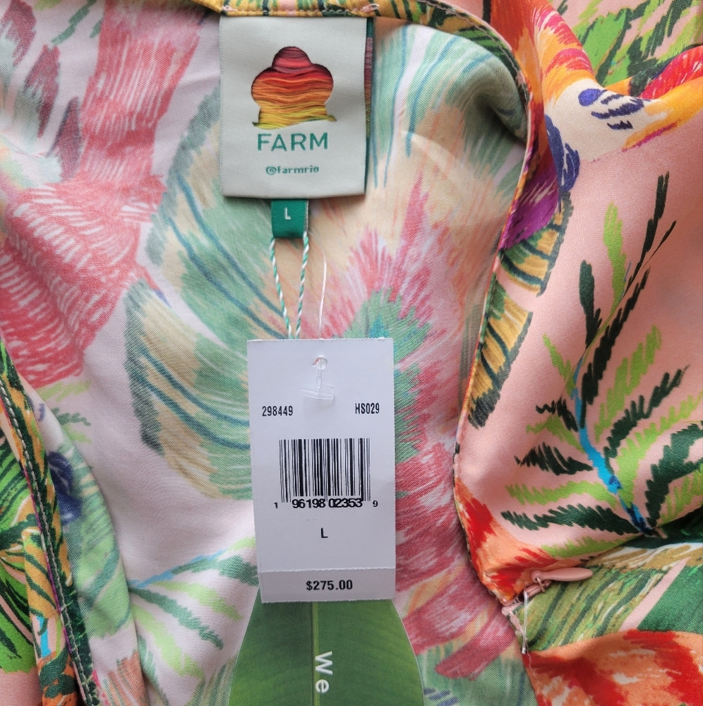 FARM Rio One-Shoulder Tropical Fringe Midi Dress - Green, Pink, Orange, Yellow - Picture 6 of 11